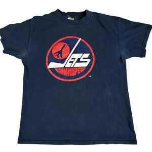 Vintage Waves NHL Winnipeg Jets Men's Navy Blue T-Shirt Medium